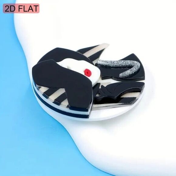2D Flat, 1pc Vintage Acrylic Handcrafted 2D Flat Fashion Lady Brooch - Picture 2 of 5